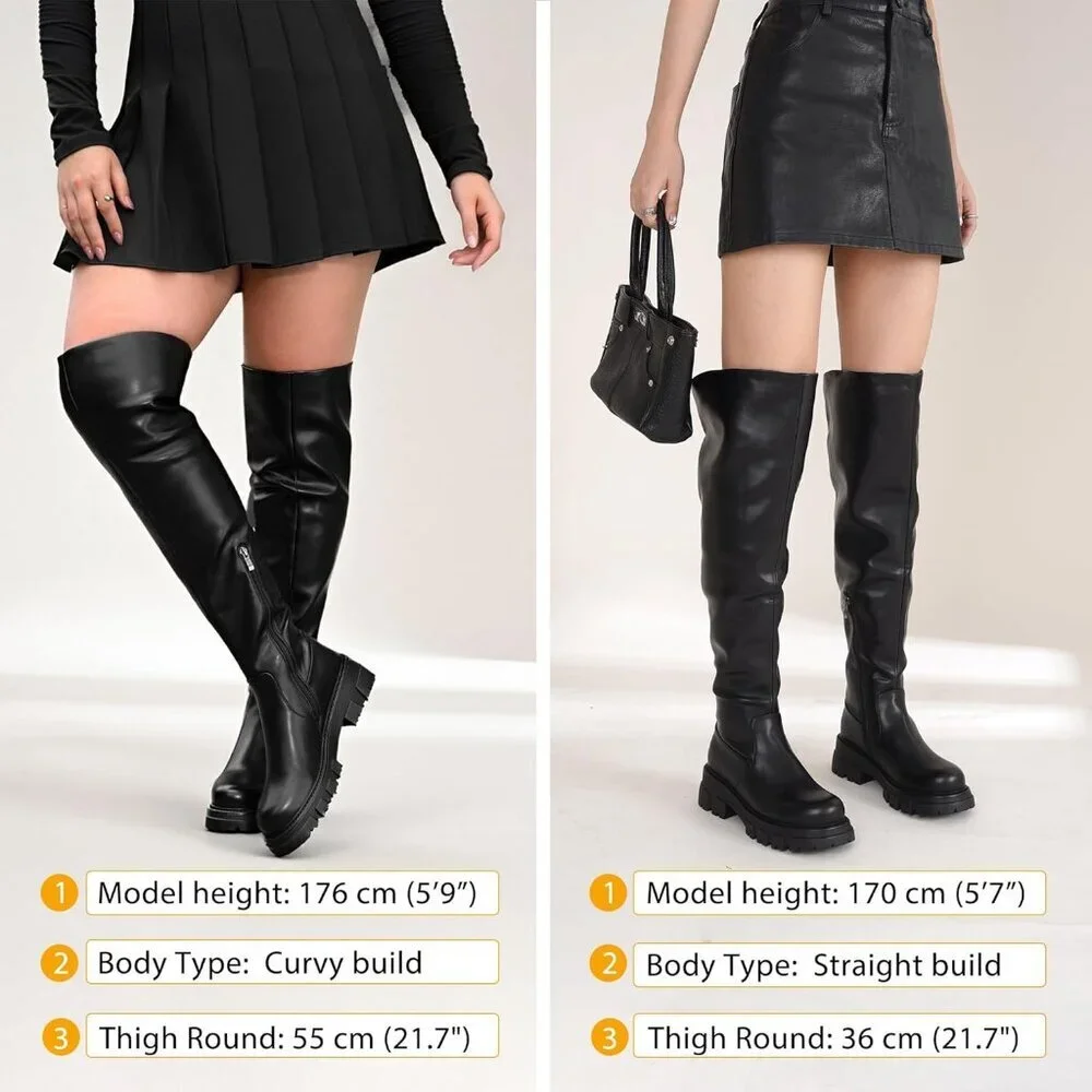 Women Synthetic Platform Over The Knee Lug Sole Chunky Heel Curve-friendly Boots